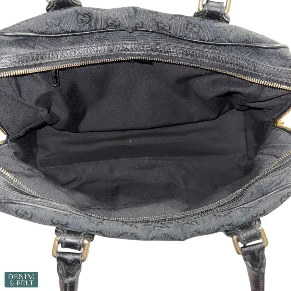 Gucci Black‎ GG Canvas Horsebit Boston Satchel Gold Hardware Classic Bag Purse